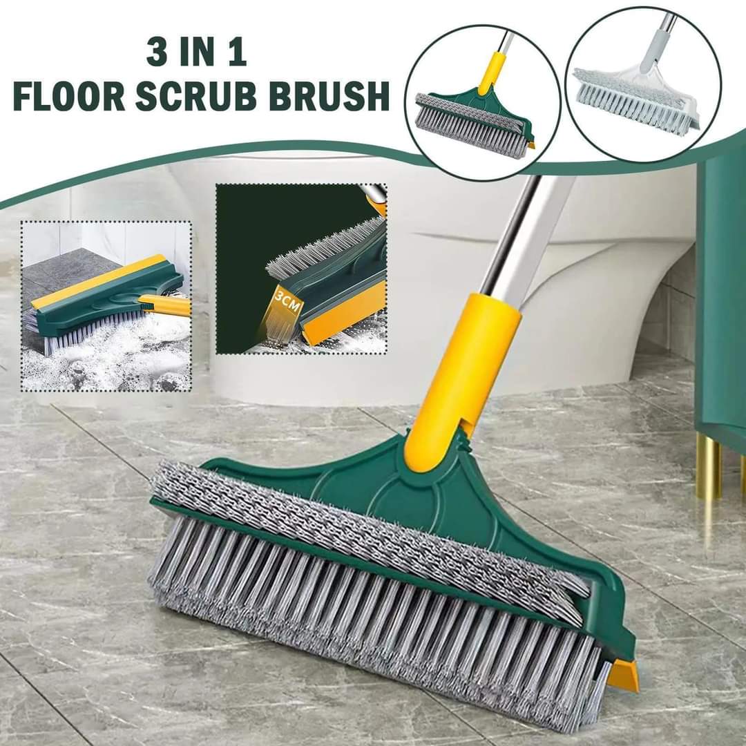 3 in 1 Tiles cleaning brush with long handle and wipers